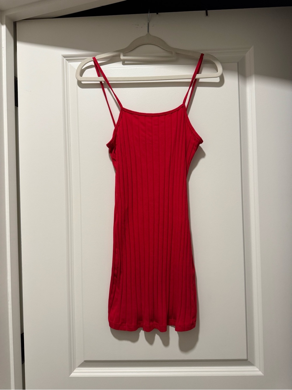 Red Ribbed Spaghetti Strap Mini Dress